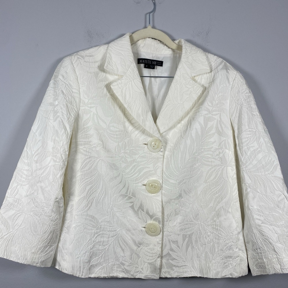 Lafayette 148 New York Textured Blazer Jacket Button Up‎ Off White Ivory Size 6